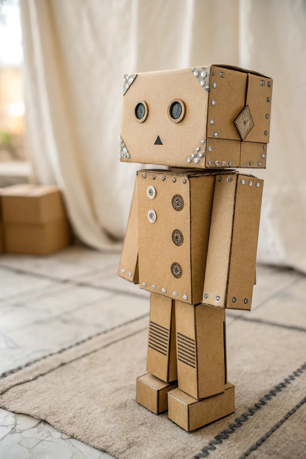 Unleash your creativity with a charmingly simple cardboard robot costume, where minimalism meets imagination.