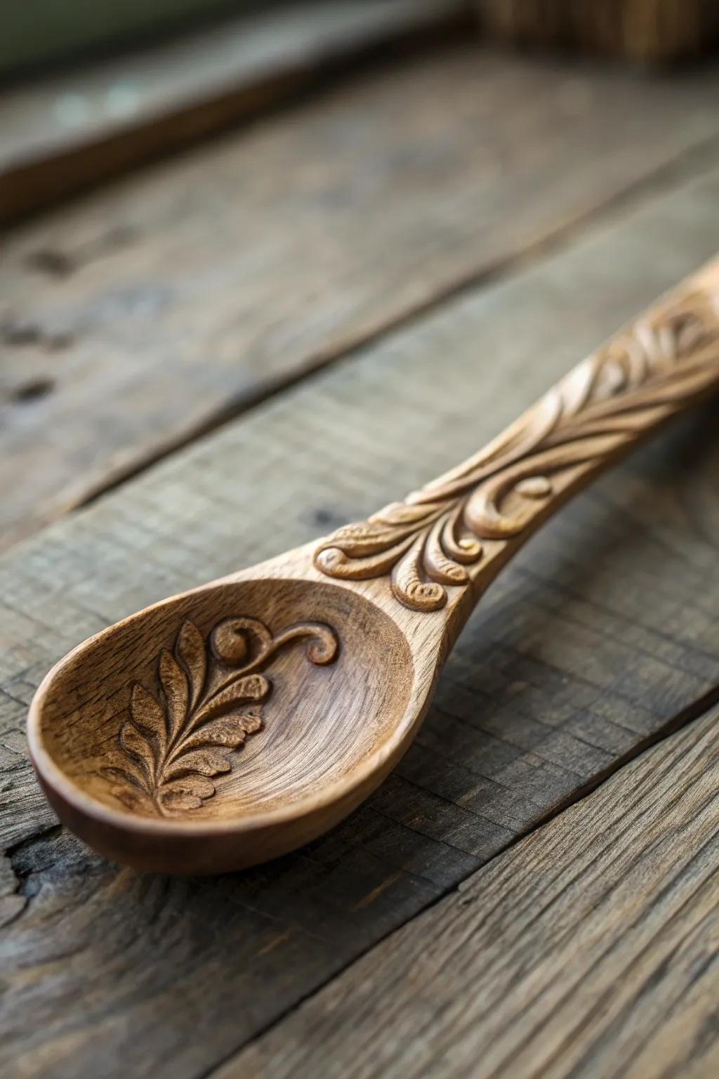 Experience the beauty of craftsmanship with this hand-carved wooden spoon, where utility meets artistry.