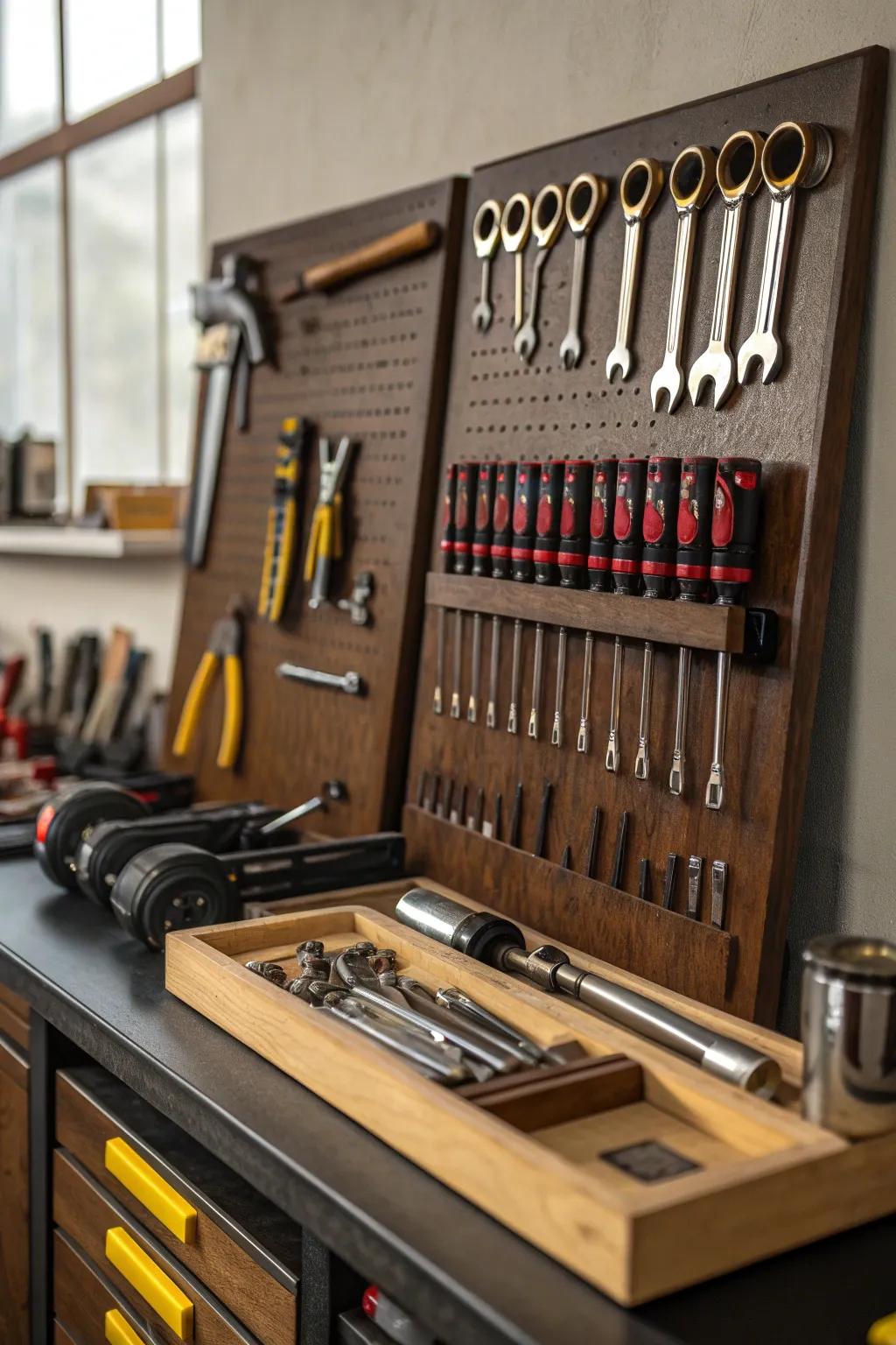 Elevate your workshop with a multi-tool station that blends efficiency with craftsmanship.