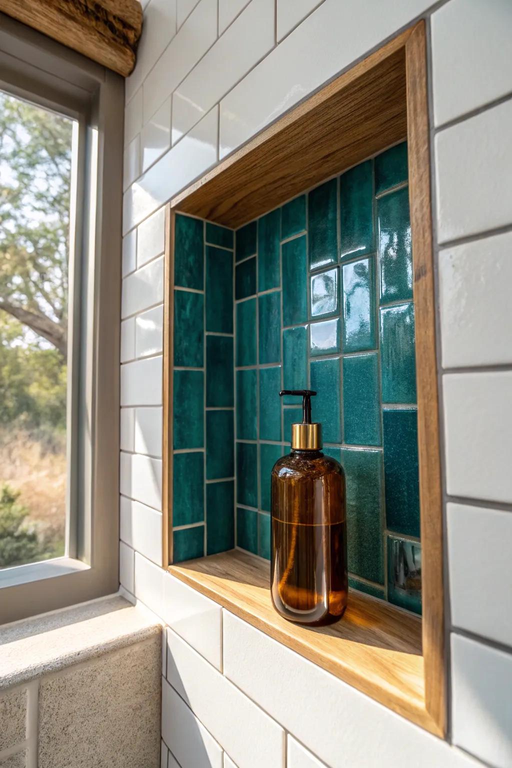 Recessed shower niche = instant clutter control for an ADU bath—sleek storage, zero bulk.