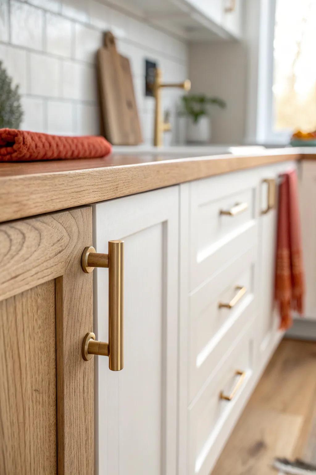 Light neutrals + warm oak make an ADU kitchen feel bigger—add one bold accent for charm.