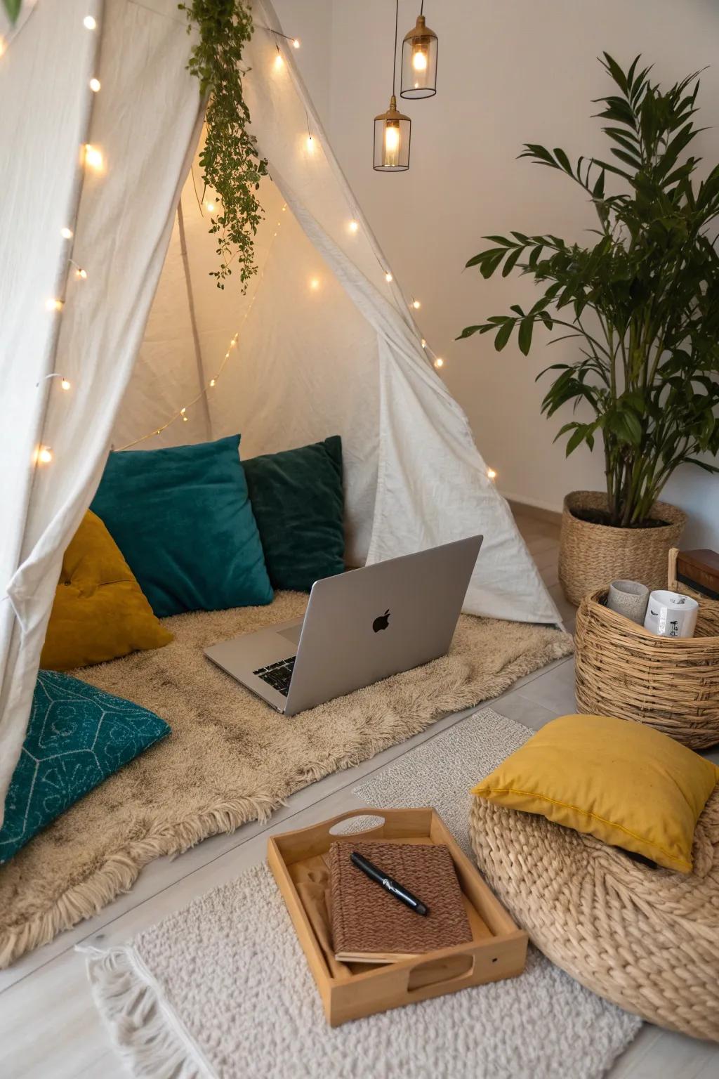 Transform your fort into a cozy movie den with minimalist elegance and a Boho twist.