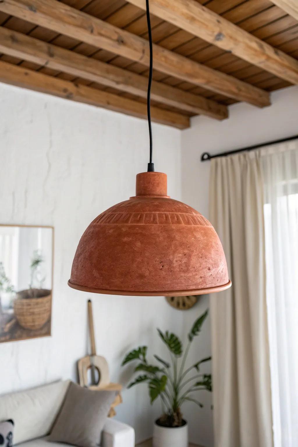 One bold pendant instantly finishes a small apartment—lift the eye up and add personality.