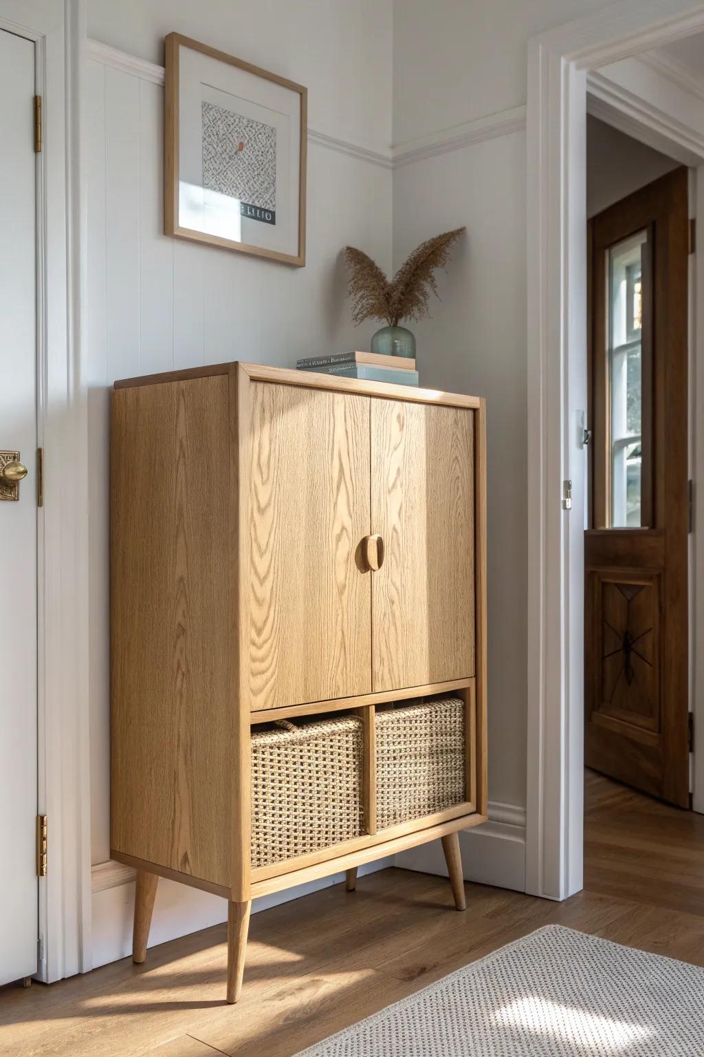Use the space above your door: a chic over-the-door cabinet for linens in tiny bedrooms.