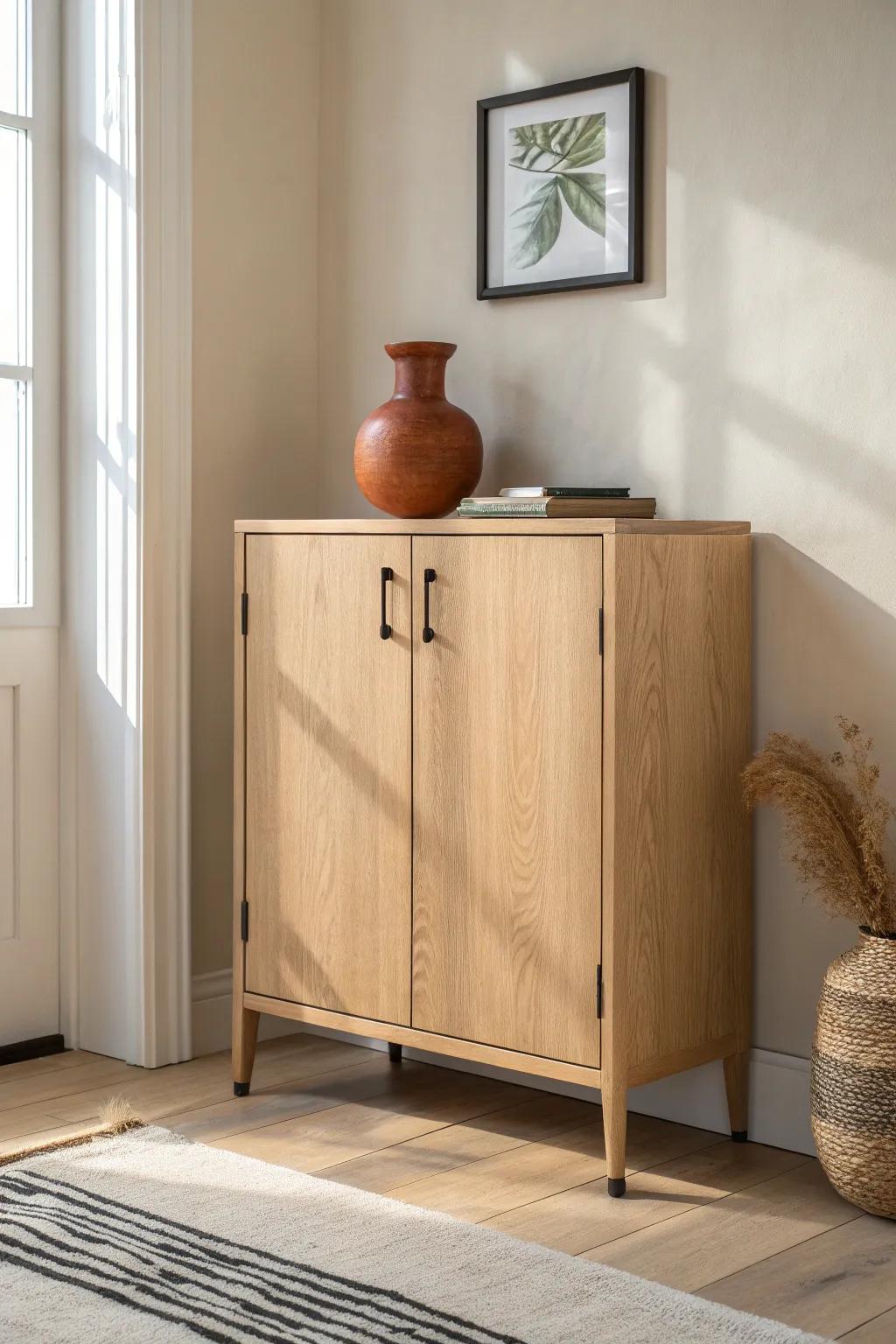 A sleek console with doors: the fastest way to hide toy clutter and keep small spaces styled.