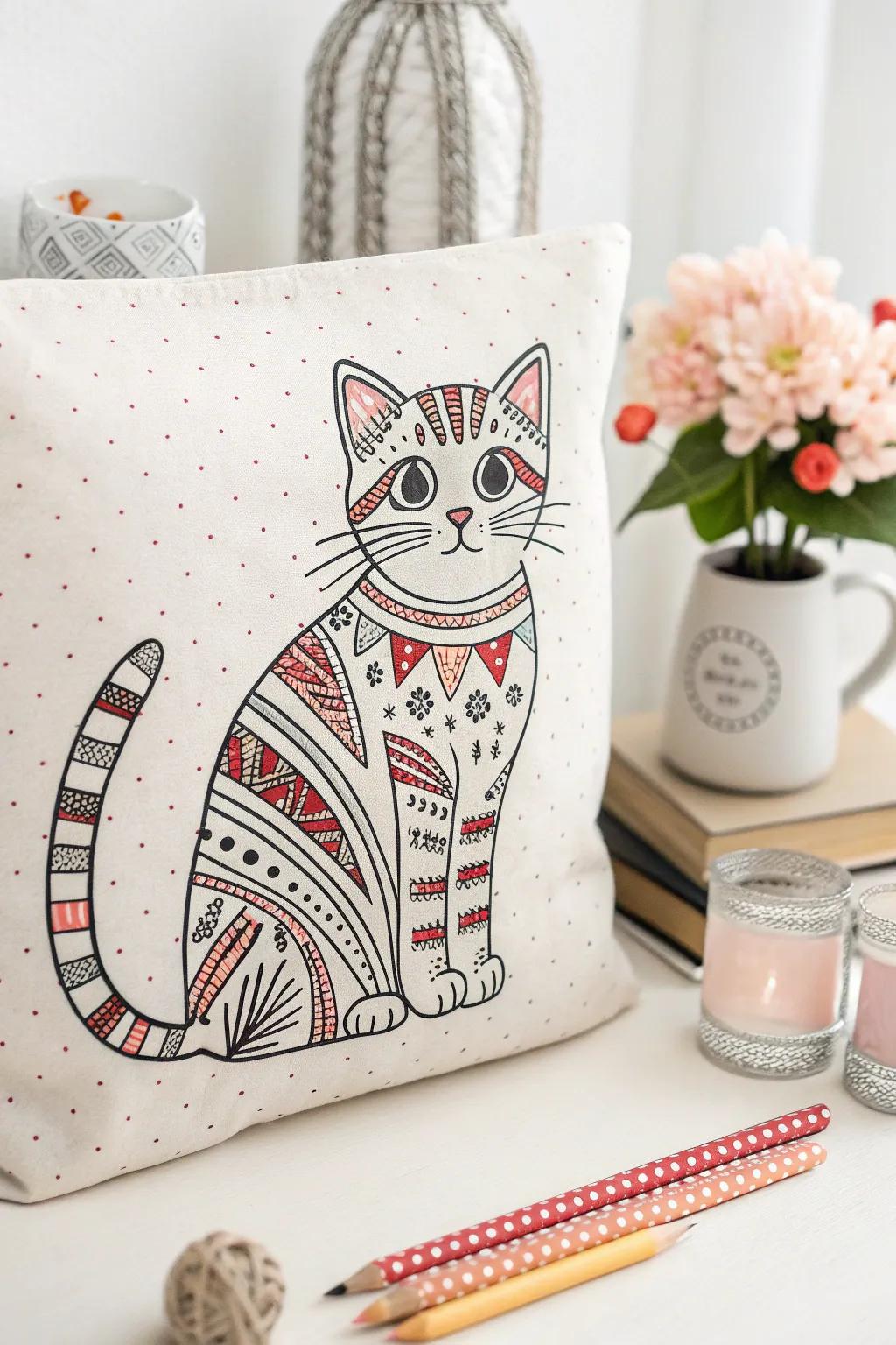 Discover the art of pattern play with this charming cat doodle, where simplicity meets creativity.