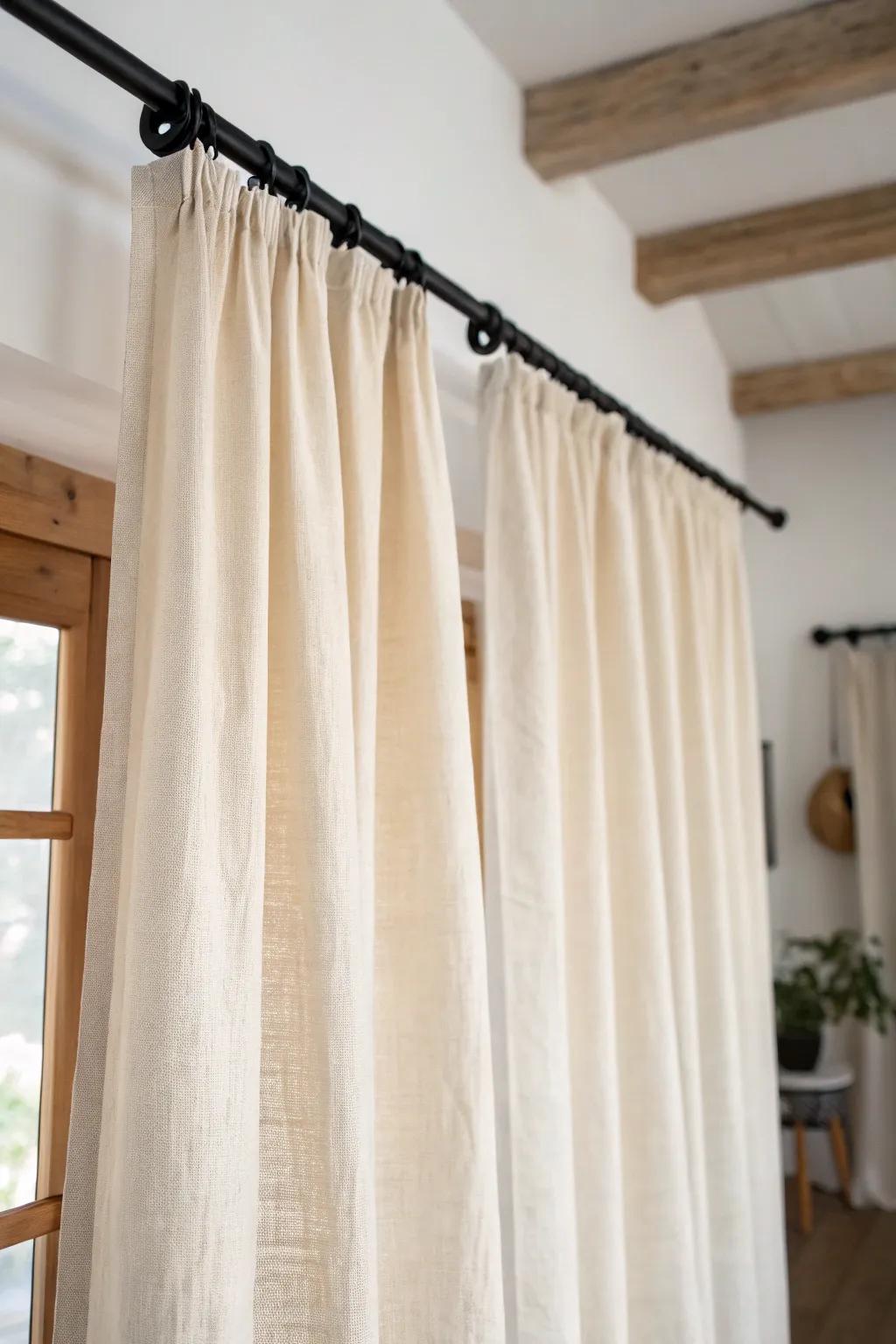 Hang curtains near the ceiling to make any small room feel taller—and instantly more luxe.