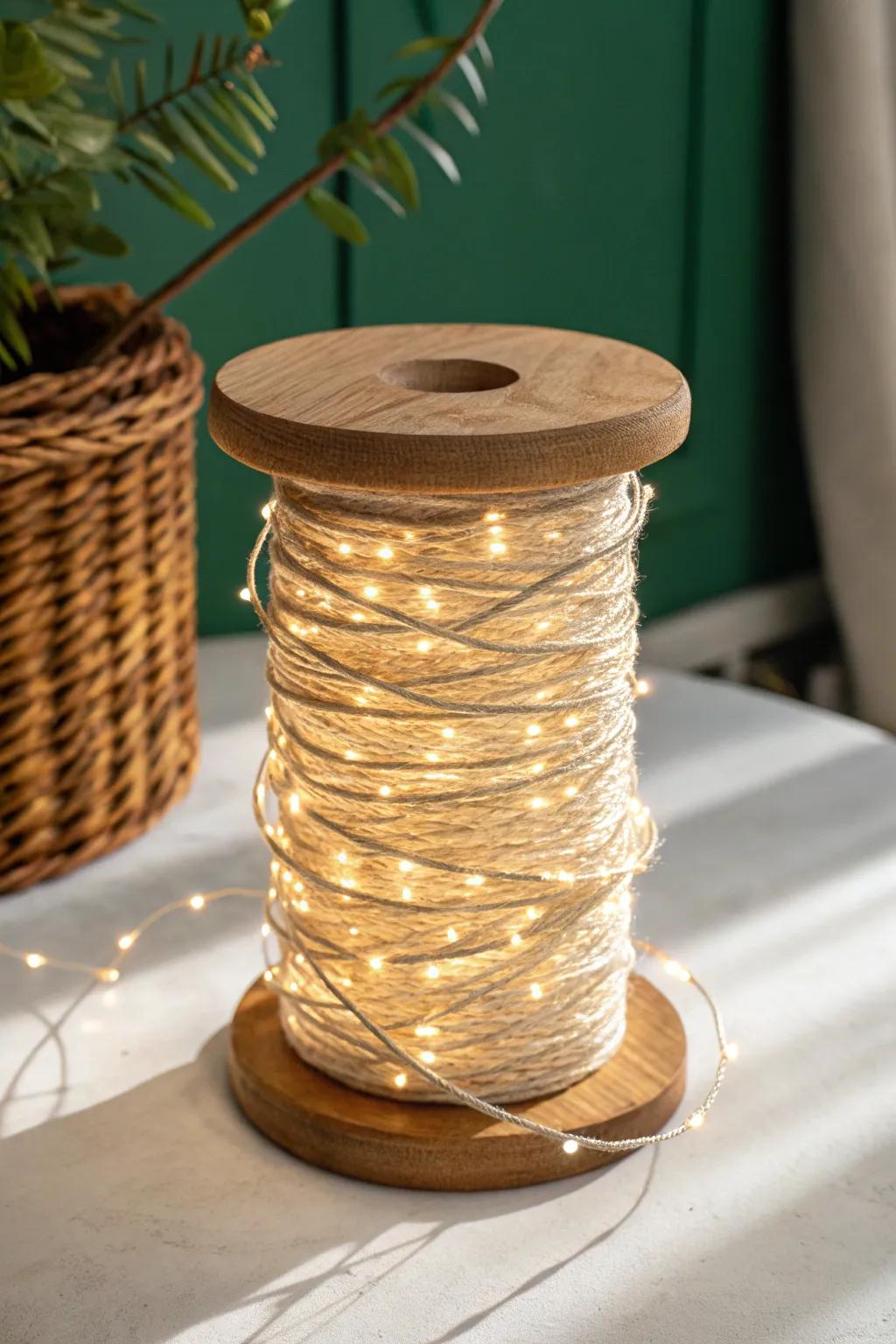 Wind string lights on a wooden spool for tangle‑free, tiny‑space holiday storage in seconds.