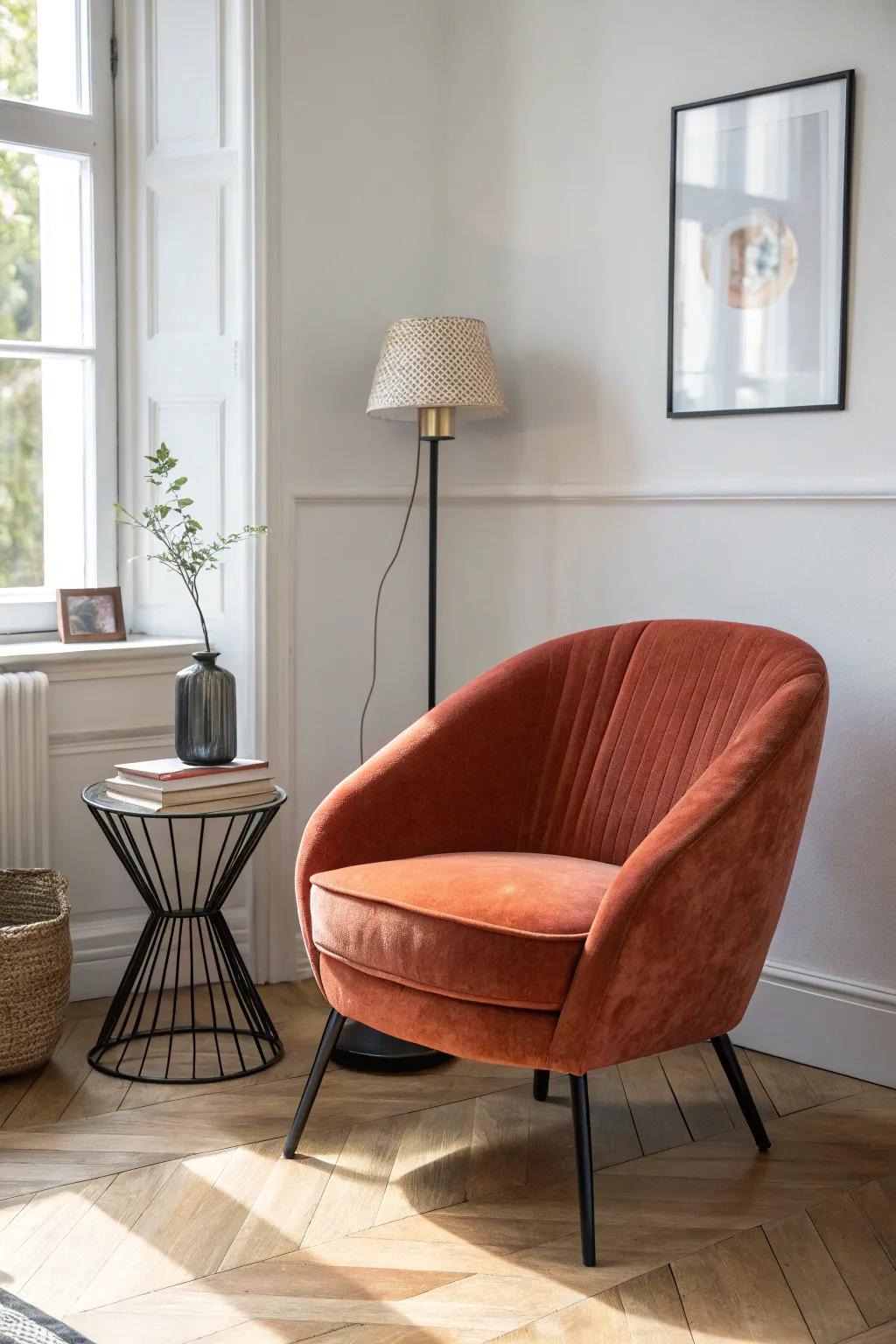 One statement chair turns a couchless living room into a calm, cozy reading nook.