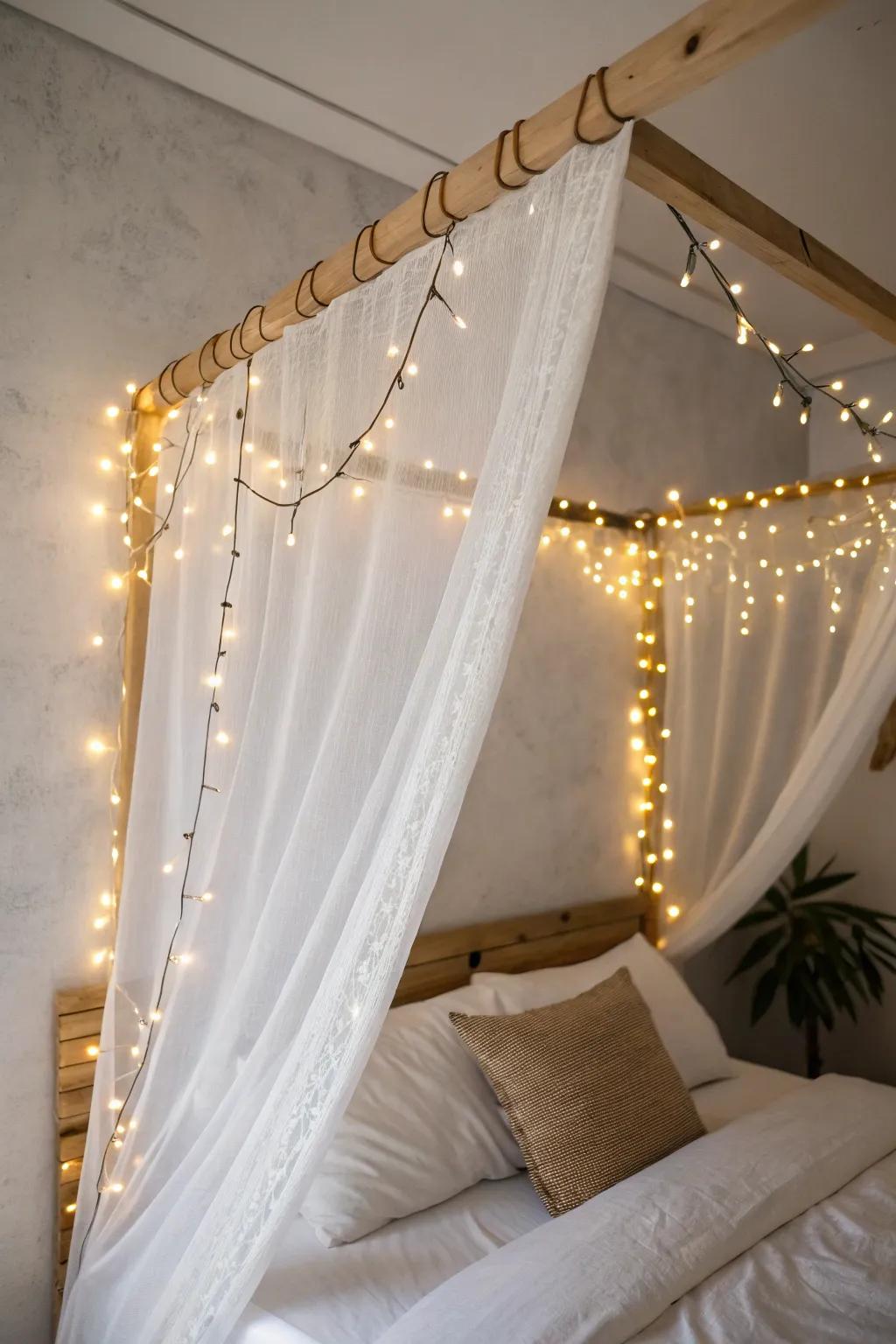Drape string lights like a canopy for a dreamy, warm cocoon—zero floor space required.
