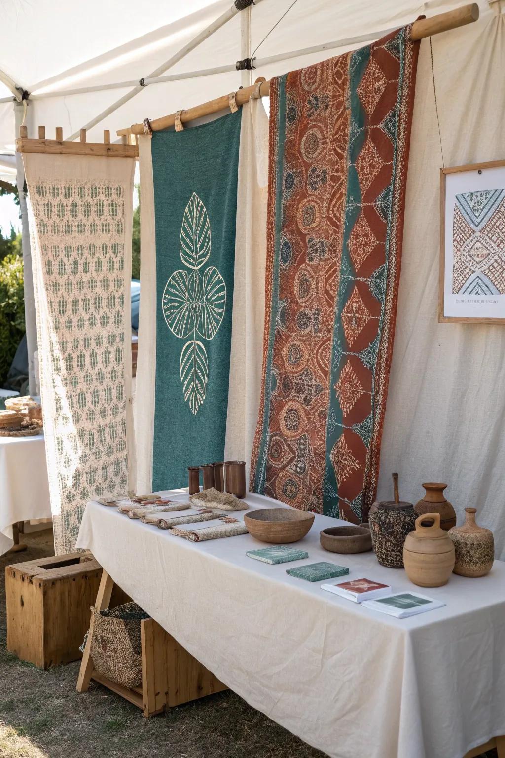 Elevate your craft fair booth with a stunning canvas backdrop that adds a touch of boho charm and Scandinavian simplicity.