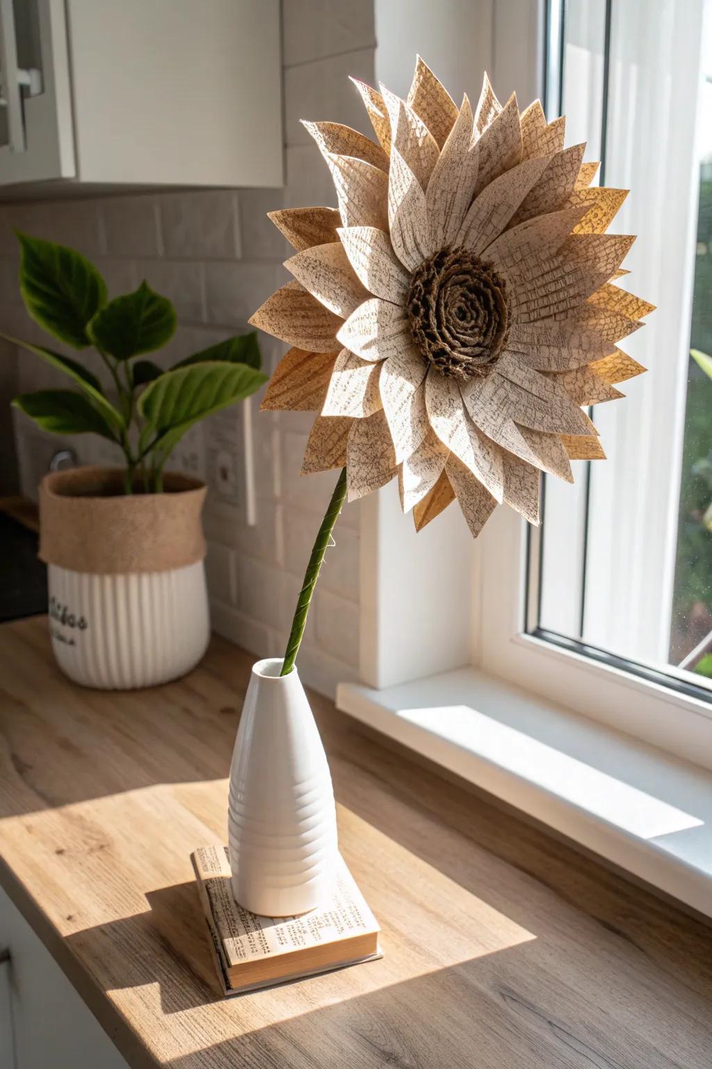 Bring a touch of nature indoors with these stunning upcycled paper sunflowers, perfect for a minimalist, Boho-inspired kitchen!