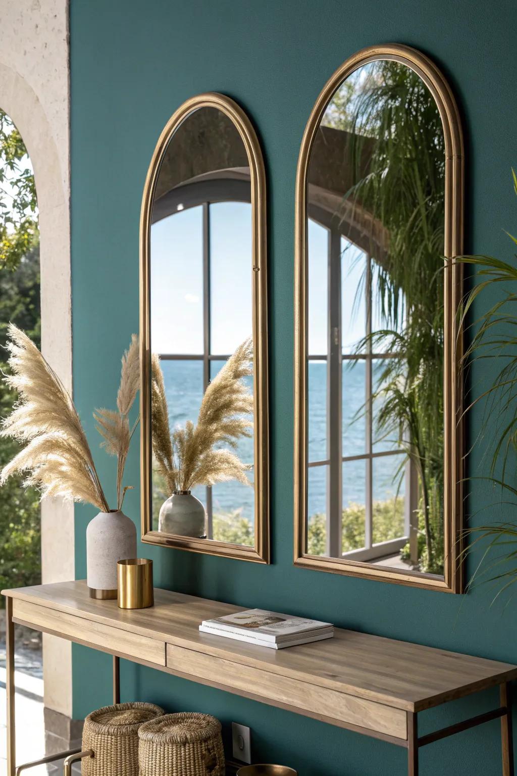 Double the glow: two matching mirrors create instant symmetry and a polished, rental-friendly look.