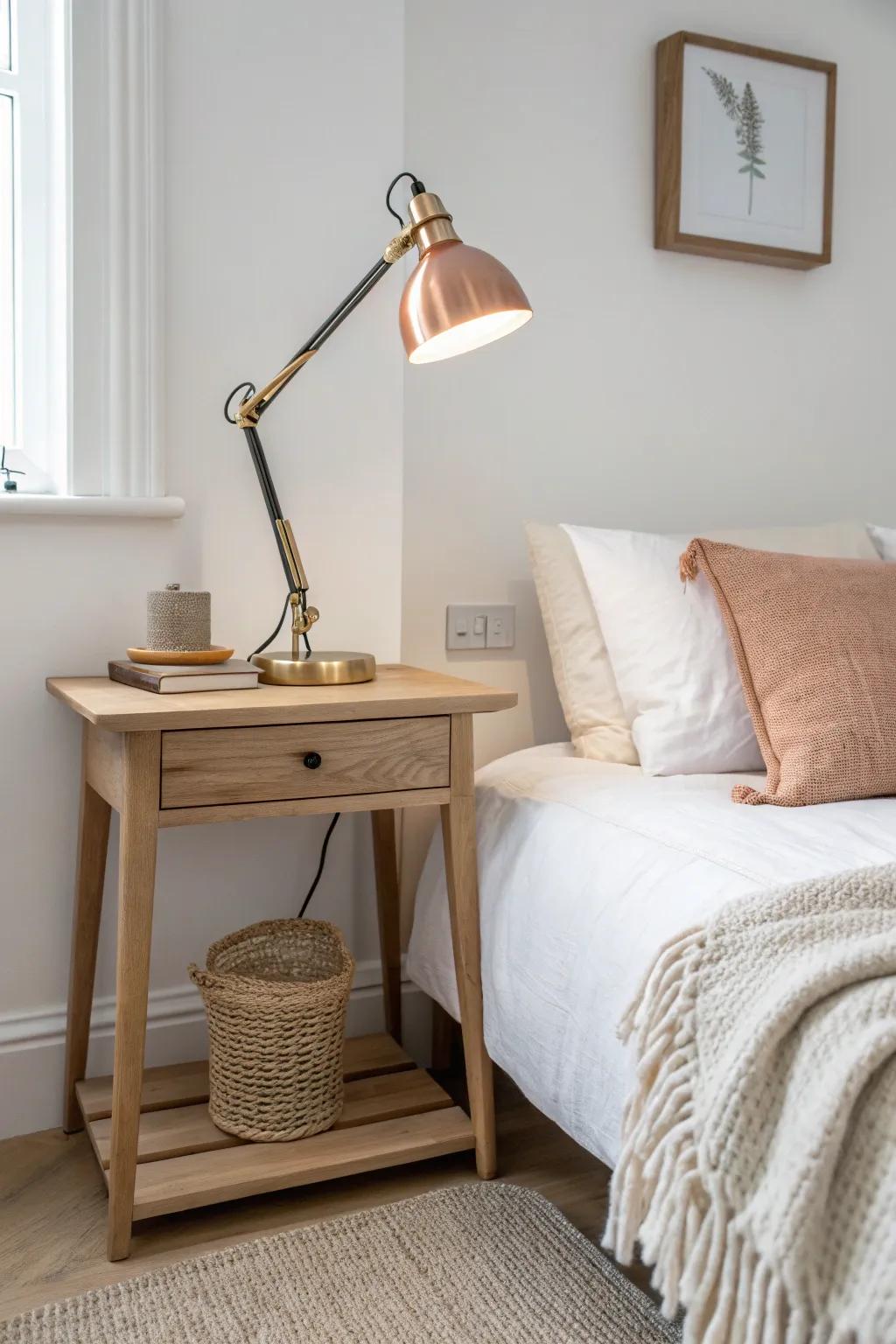 One chic task lamp brightens your desk and serves as a cozy bedside reading light.