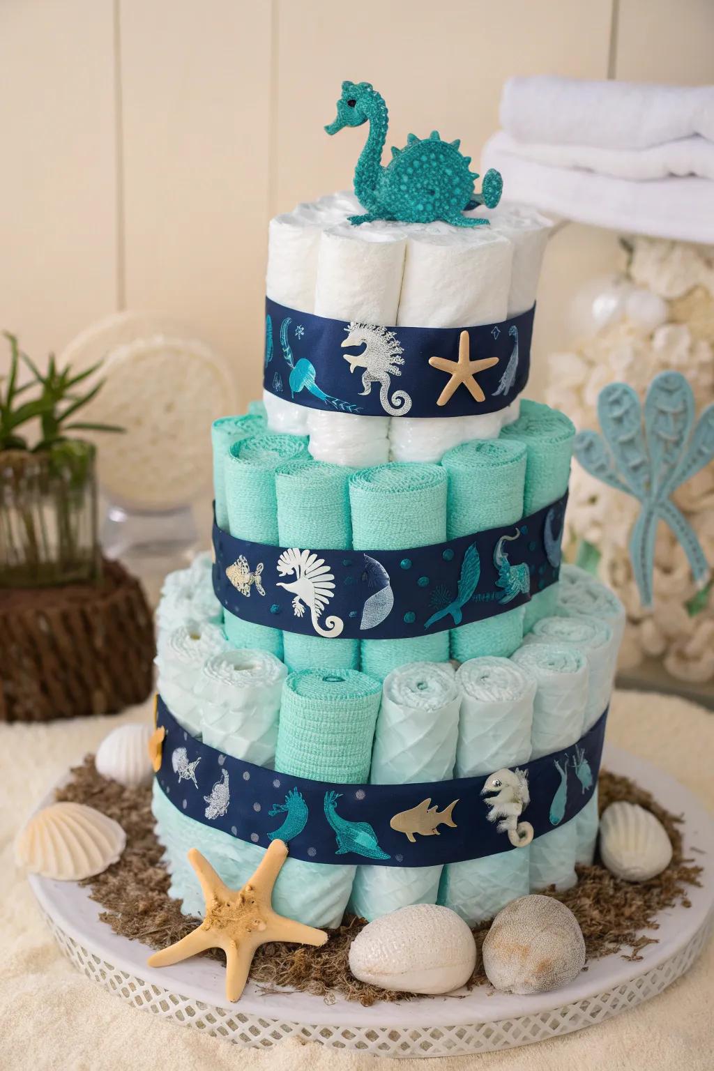 Dive into double joy with this Under the Sea diaper cake for twins! 🐠🌊 #UnderTheSea #DiaperCakeDelight #TwinTreasures
