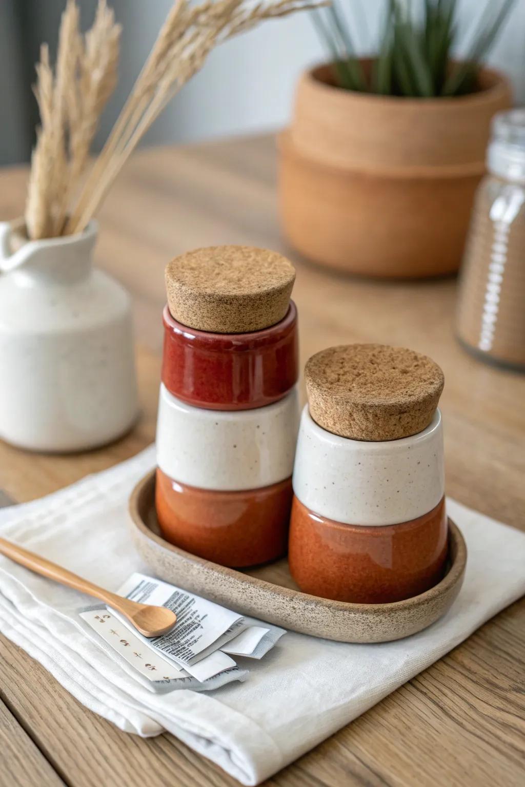Three matching jars turn sweetener packets into chic dining-table decor—no more clutter.