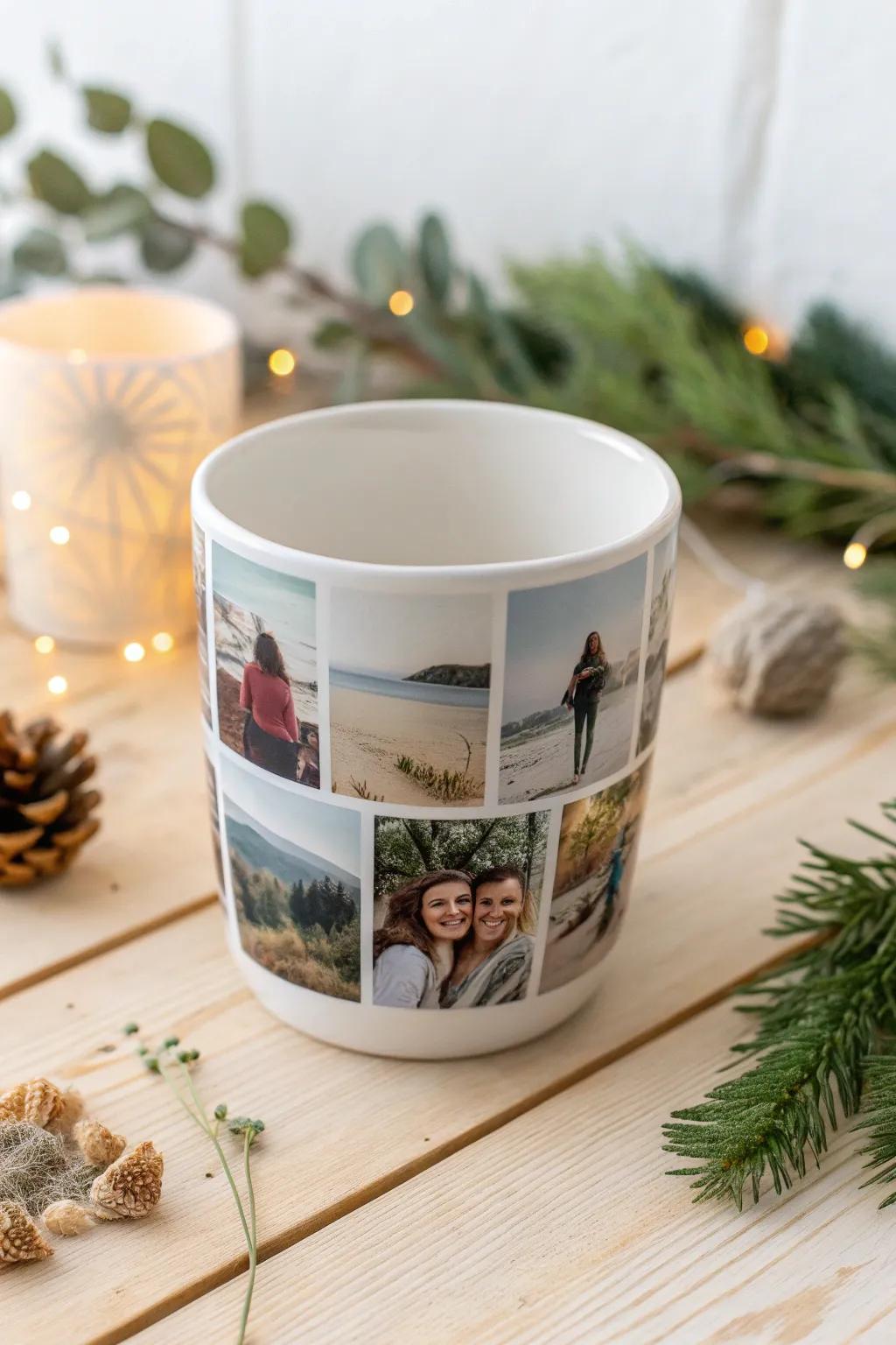 Capture memories in style with this stunning photo collage cup, a perfect blend of Scandinavian simplicity and bohemian charm.
