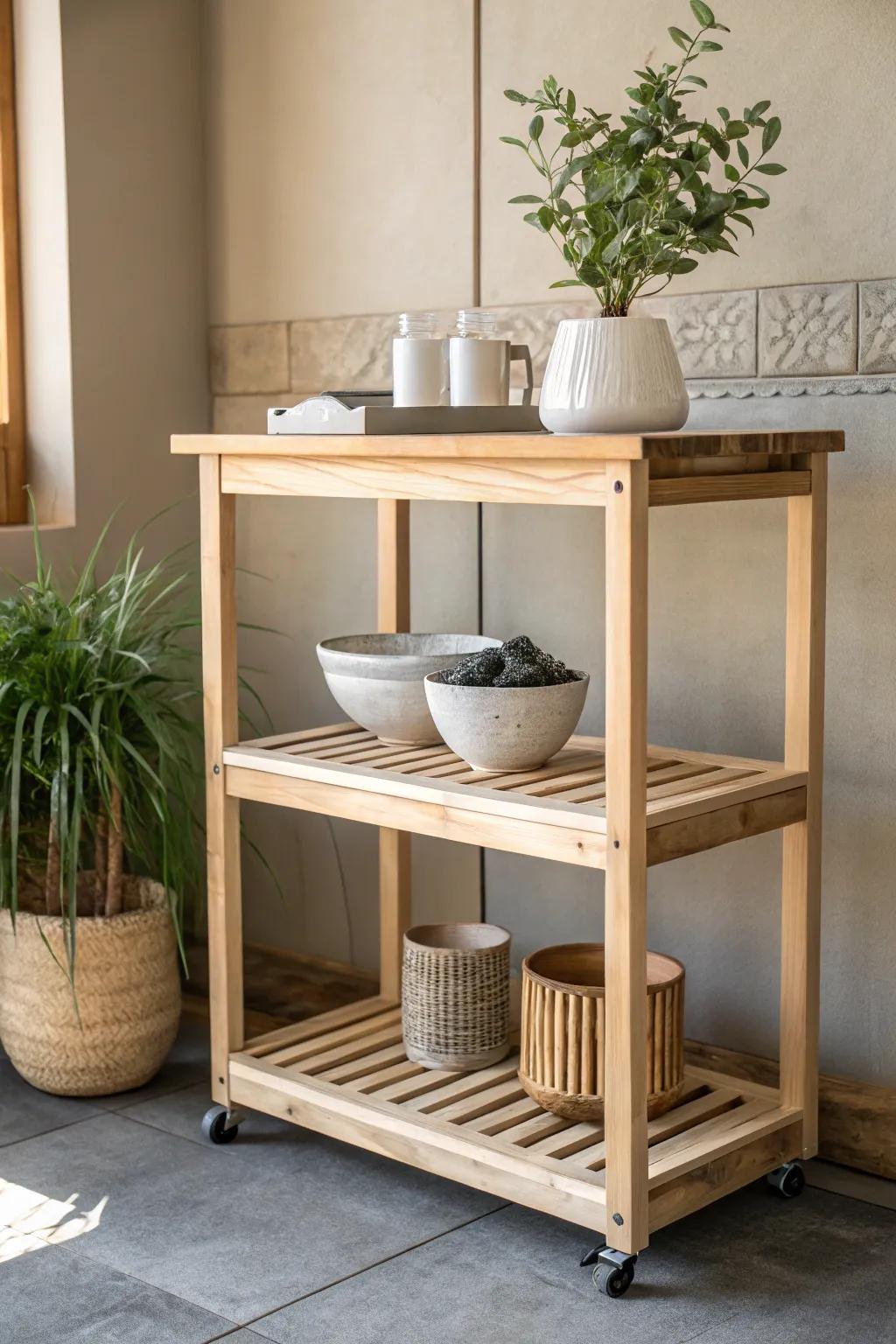 Transform your kitchen with minimalist magic: a DIY cart that combines simplicity with natural beauty.