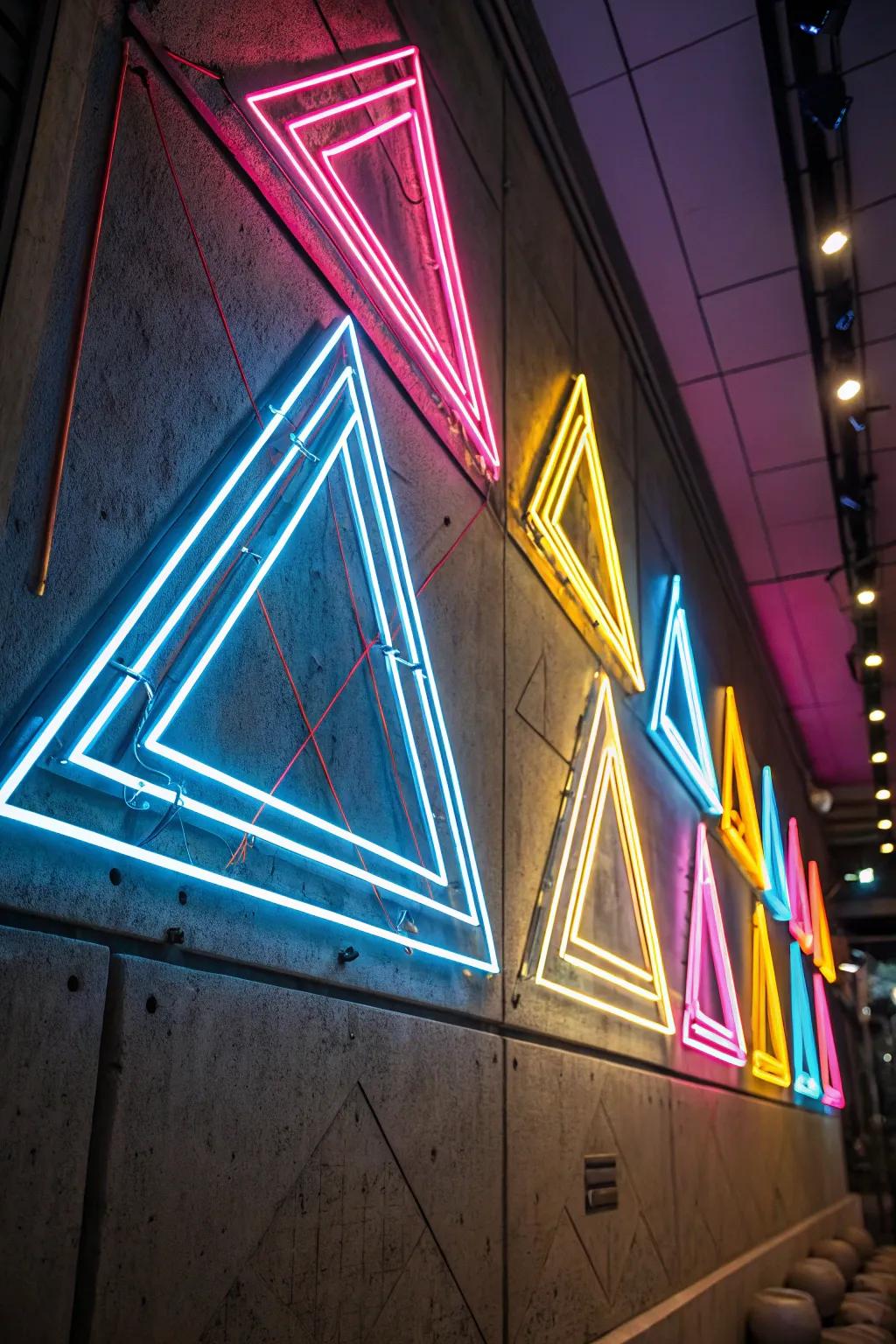 Illuminate your space with striking neon geometrics that captivate and inspire.