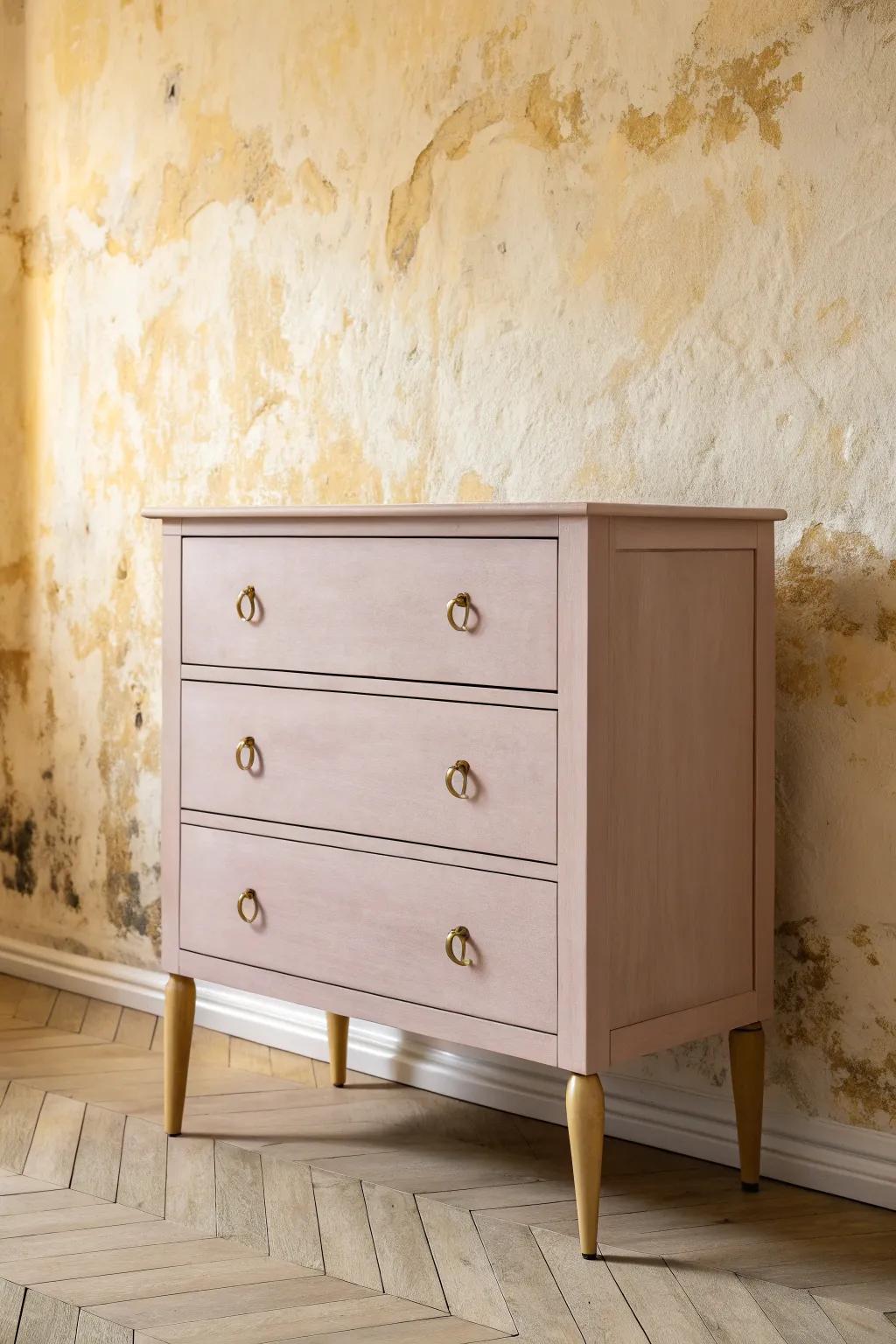 Muted blush paint makes a small-space dresser feel chic, modern, and beautifully grown-up.