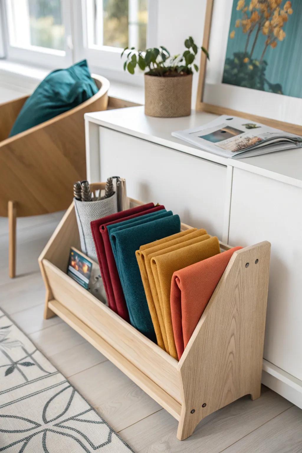 Transform chaos into calm with Magazine Holder Magic—elegant, efficient fabric organization with a Scandinavian touch!