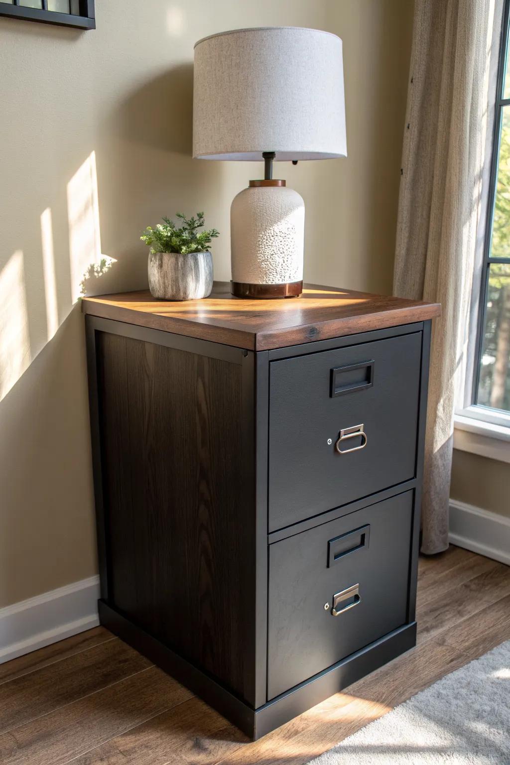 Give your file cabinet a walnut wood top to double as a chic mini console or printer stand.