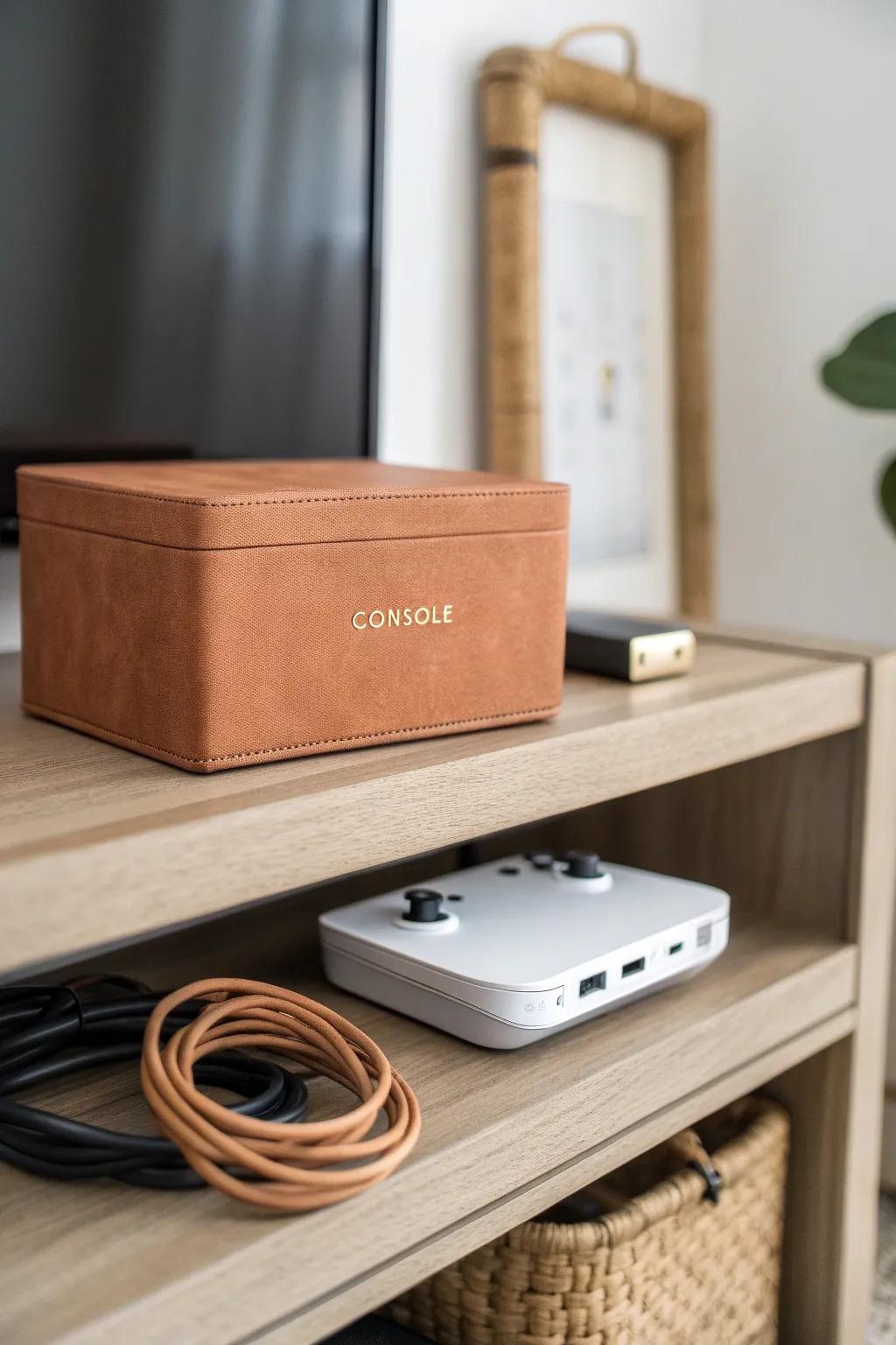Hide the power strip in style—this chic cable box makes your console setup look instantly clean.