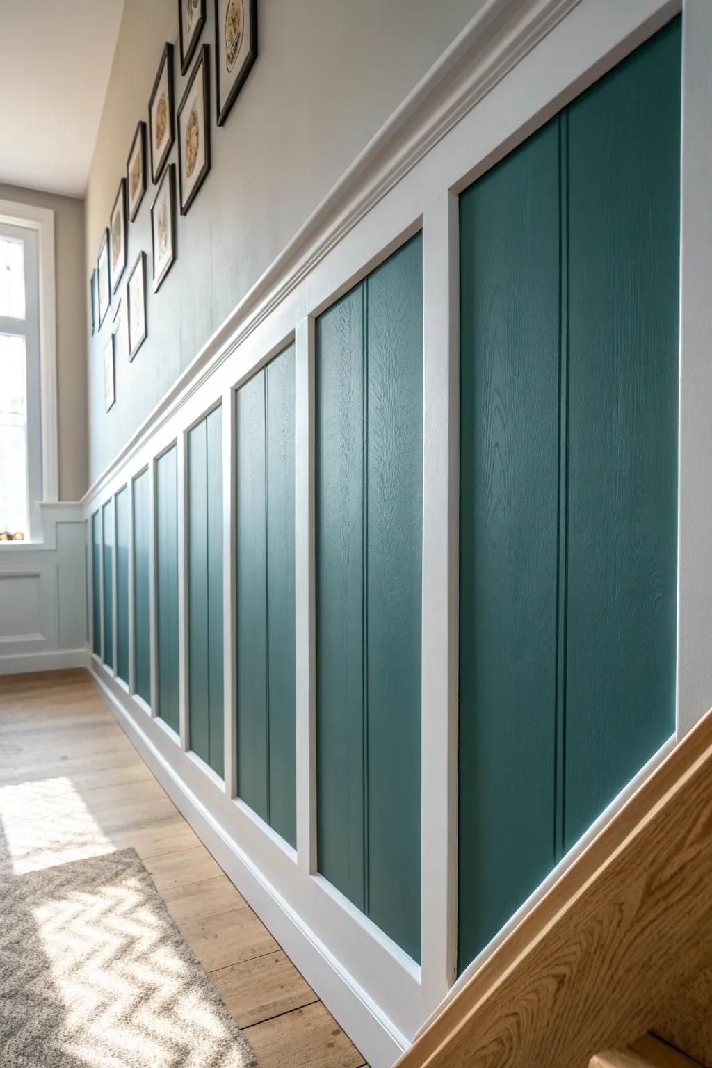 Simple wall paneling adds tailored texture in tiny hallways and protects high‑traffic walls.