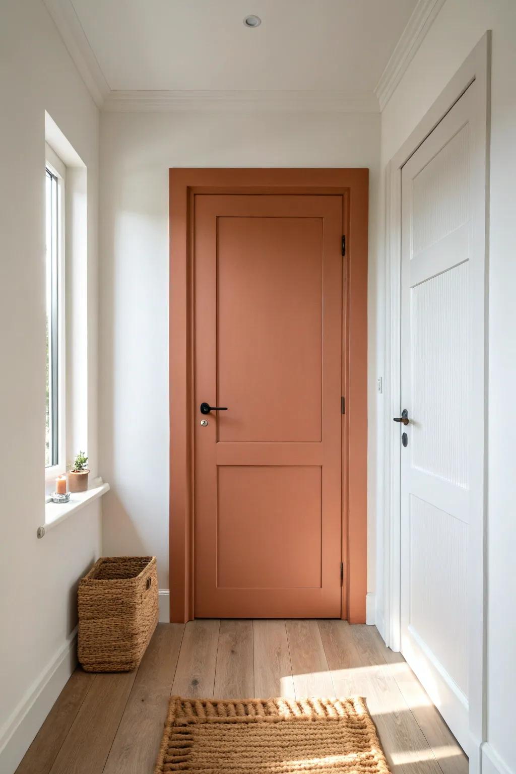 Paint the door, trim, and wall one shade—instant hidden doorway magic for small spaces.