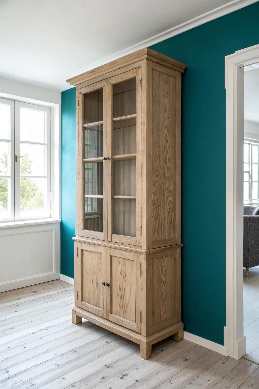Strip the dark finish to reveal raw wood grain—an airy, modern hutch glow‑up for a Scandinavian vibe.