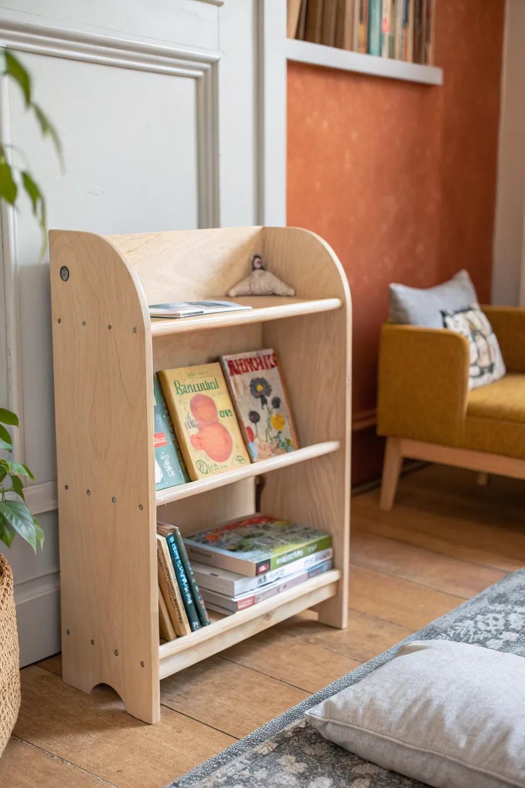 A tiny library moment: low, pretty shelves that let little readers pick their own favorites.