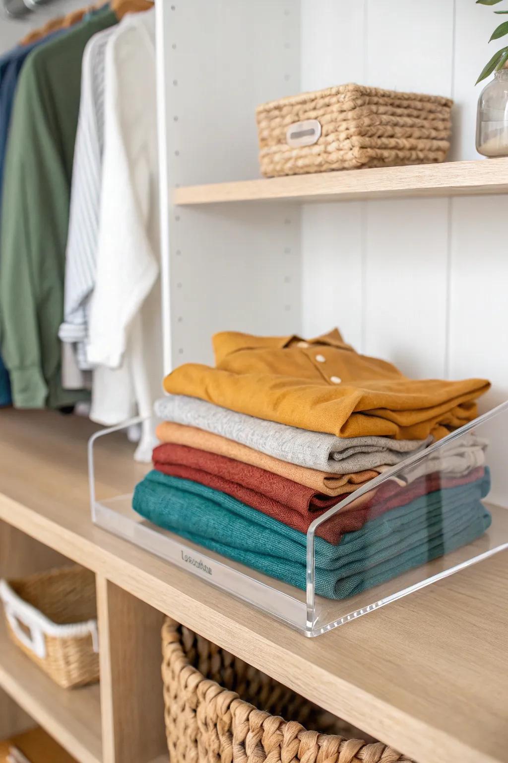 Clear shelf dividers keep kids’ folded stacks neat—no more avalanches when they grab a shirt.