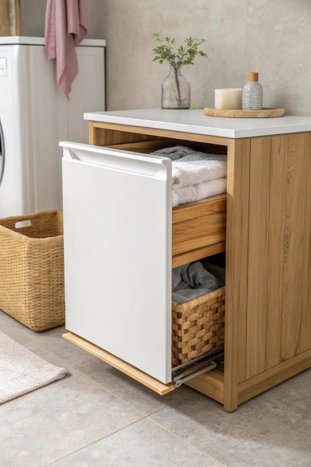 A sleek slide-out folding shelf—extra folding space when your laundry counter is full.