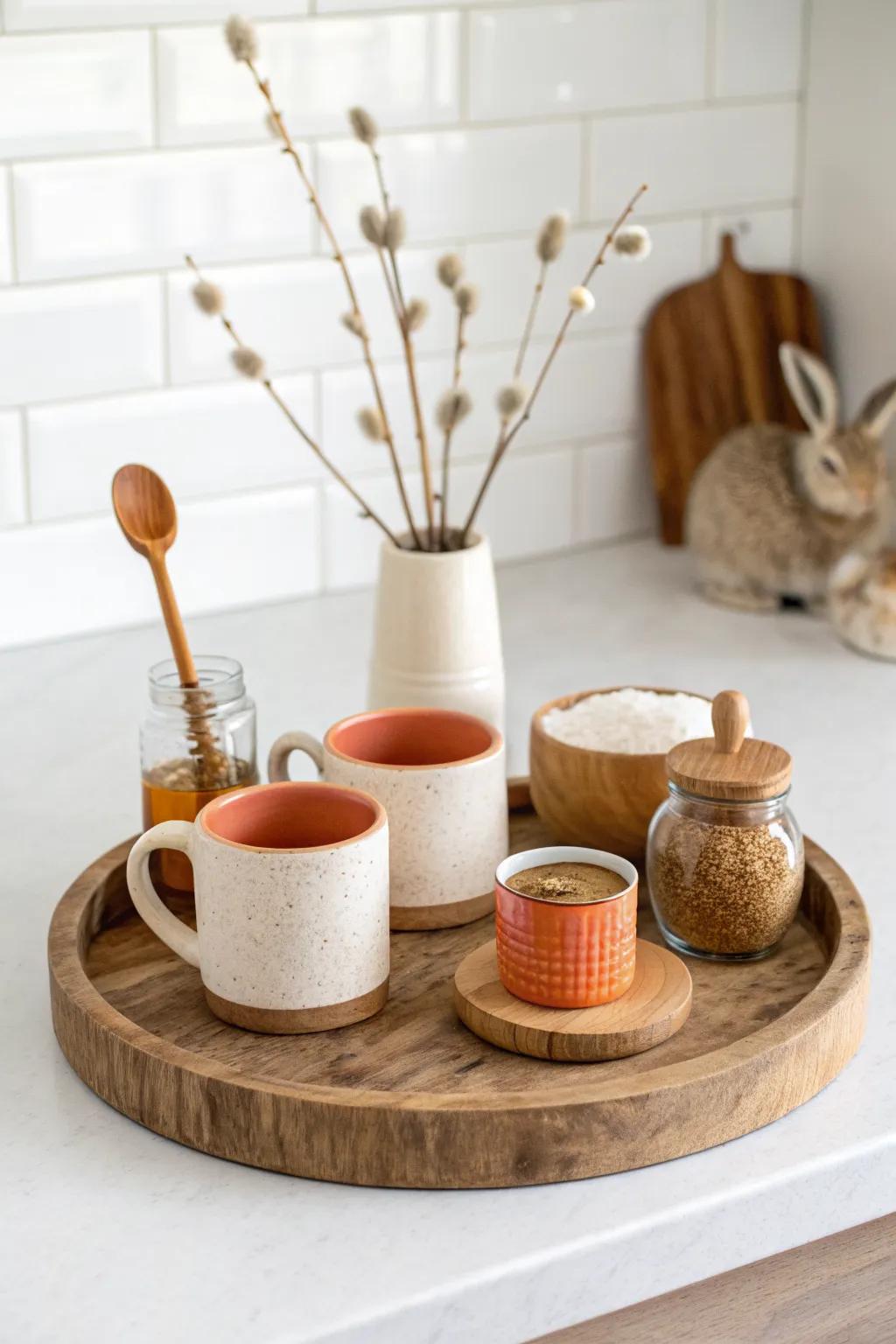 Spin-ready breakfast bar beverage caddy—compact, chic, and instantly company-ready.