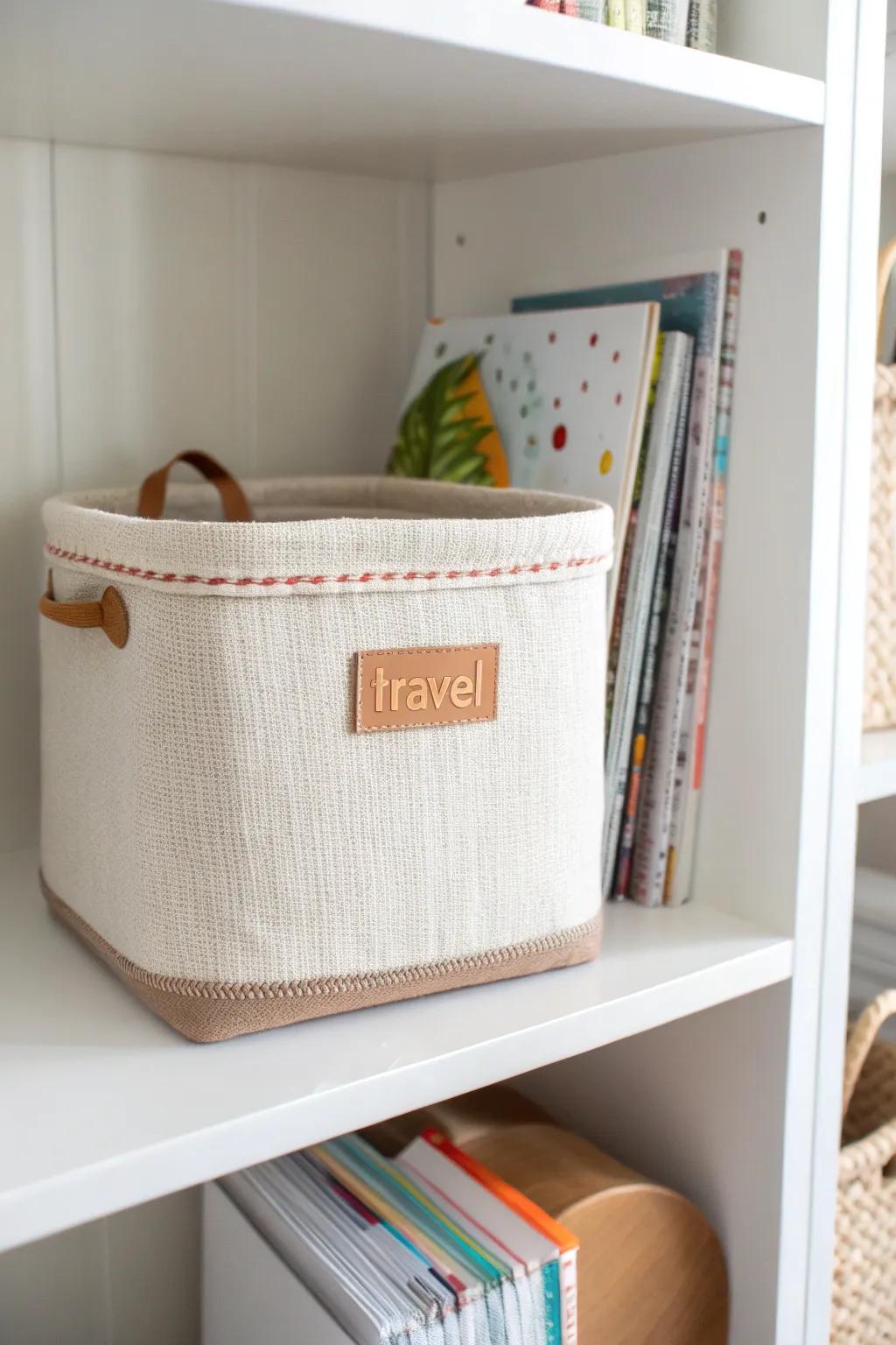 Hide magazines on a closet shelf in one chic labeled bin—sorted by topic for instant inspiration.