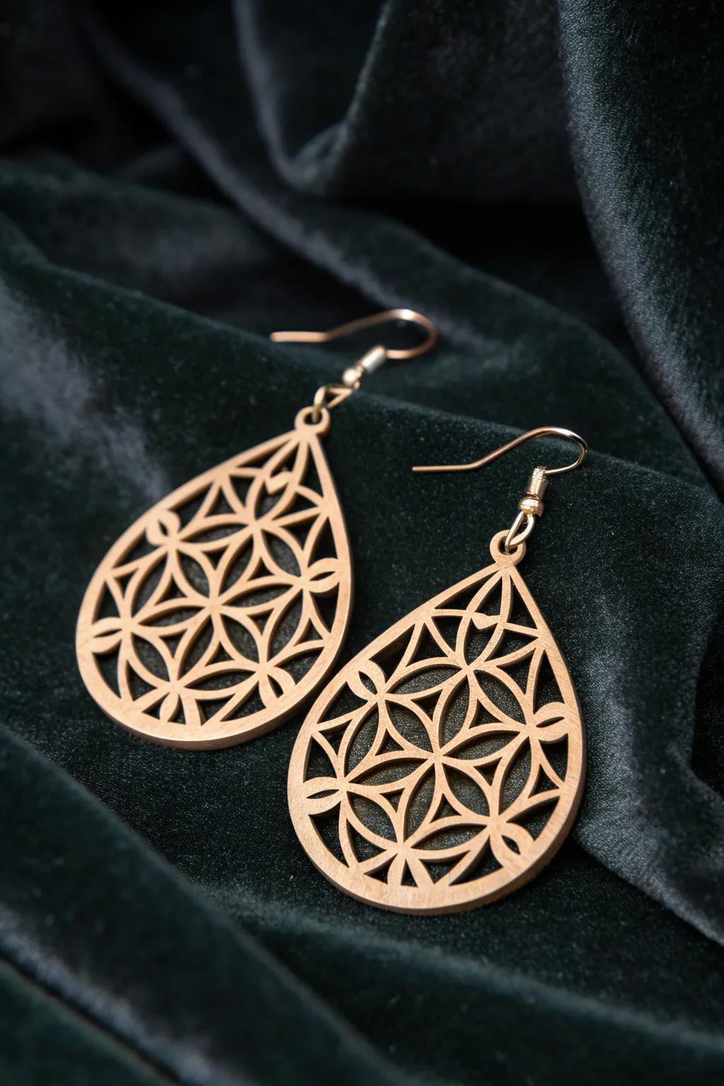 Wearable art: Experience the elegance of laser-cut craftsmanship with these exquisite earrings.
