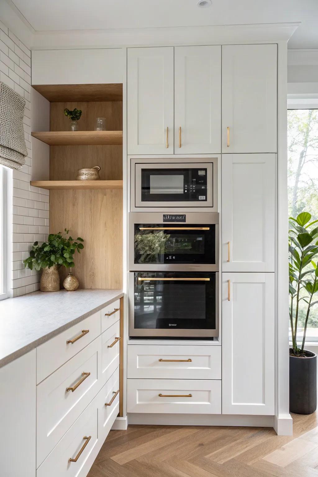 Wall oven + microwave stack: a chic cooking tower that saves space and looks beautifully built-in.