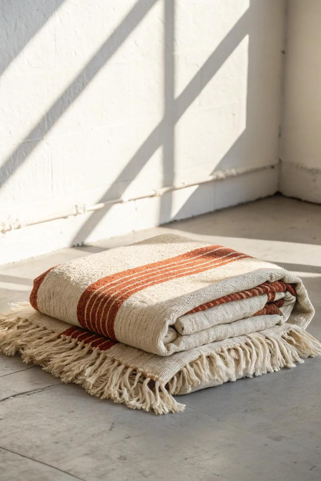 Cozy texture, calm palette: a nubby throw adds warmth without adding clutter to small spaces.