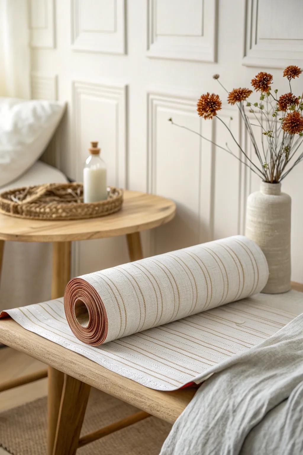 Soft linen-look removable wallpaper: the easiest mobile-home accent wall with calm, cozy depth.