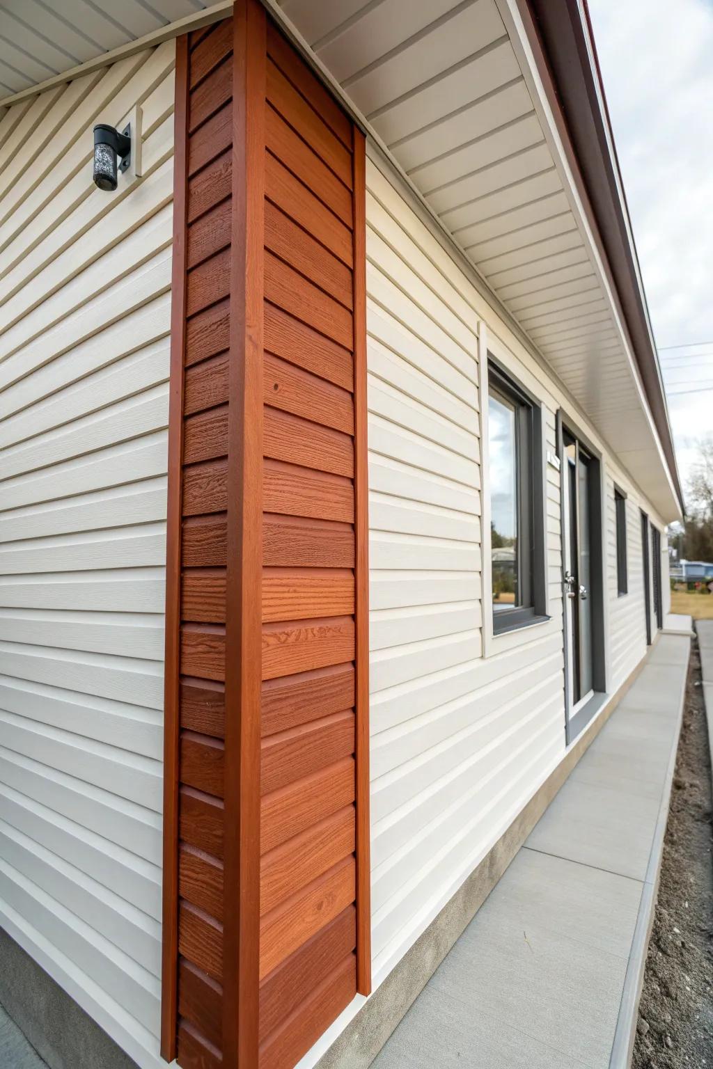Depth in a weekend: pair warm white horizontal siding with a bold vertical accent panel.