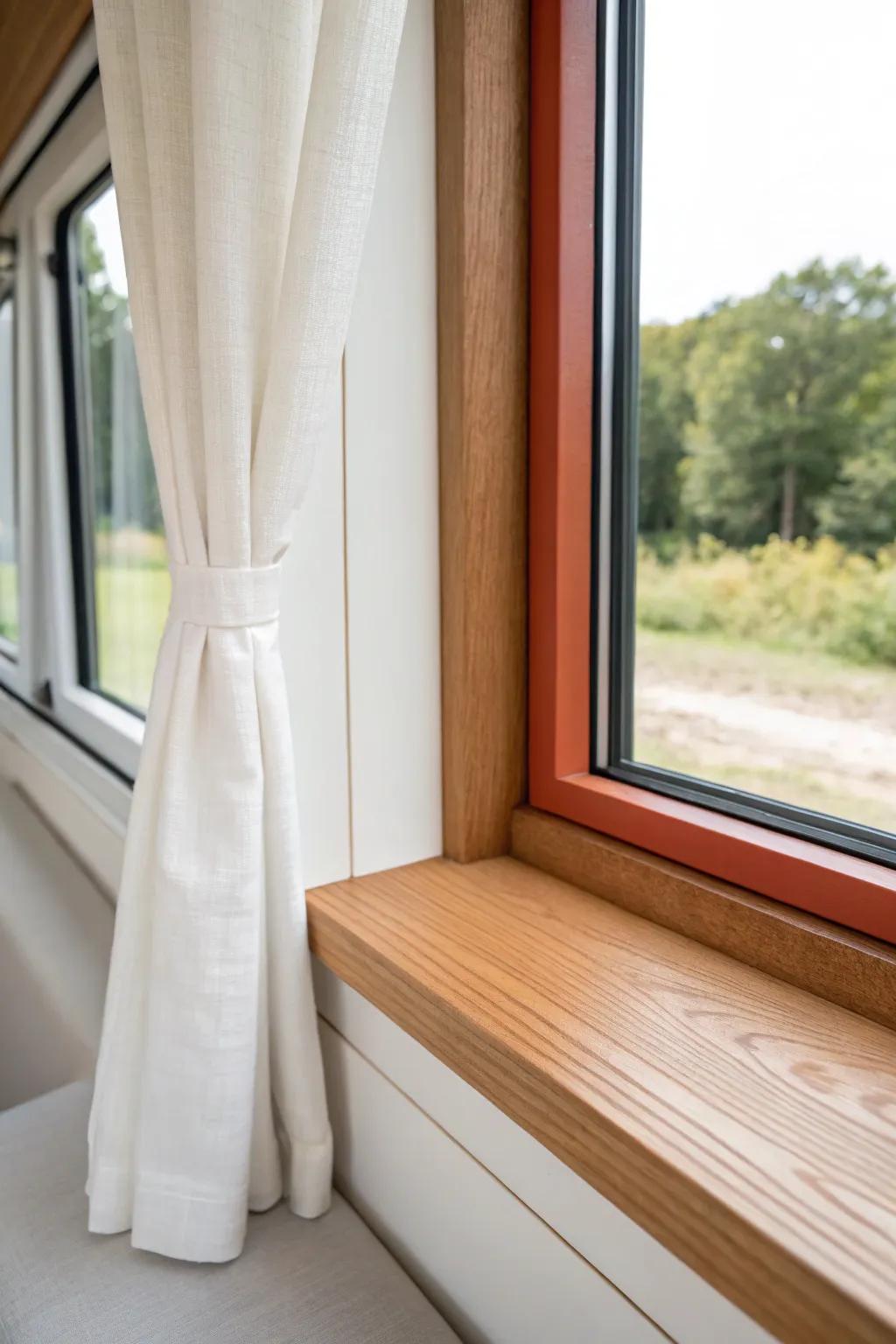 Square-edge window trim with tight reveals—modern, clean, and instantly updates a mobile home.