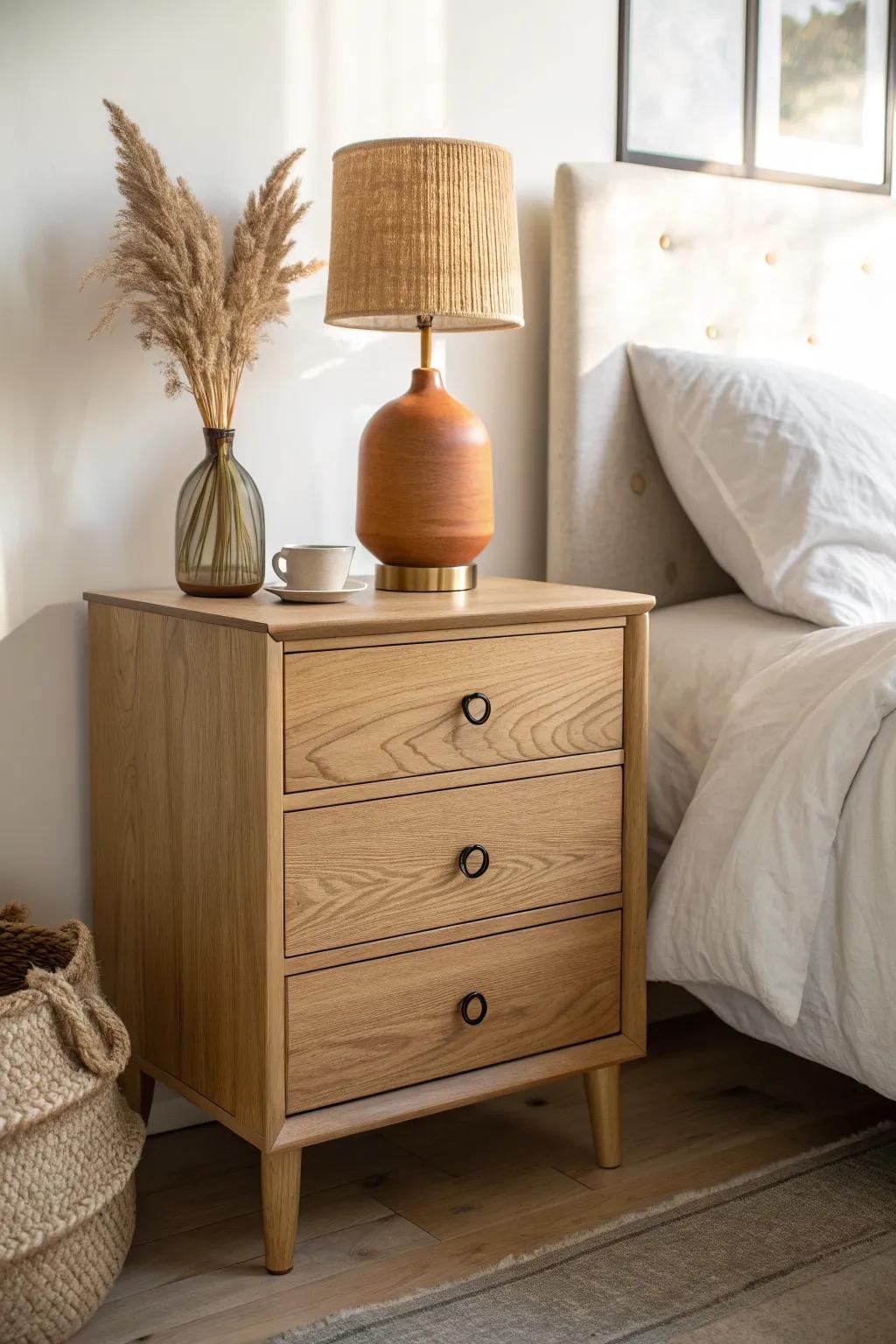 Swap a small dresser for your nightstand—extra drawers, less bedside clutter, more style.