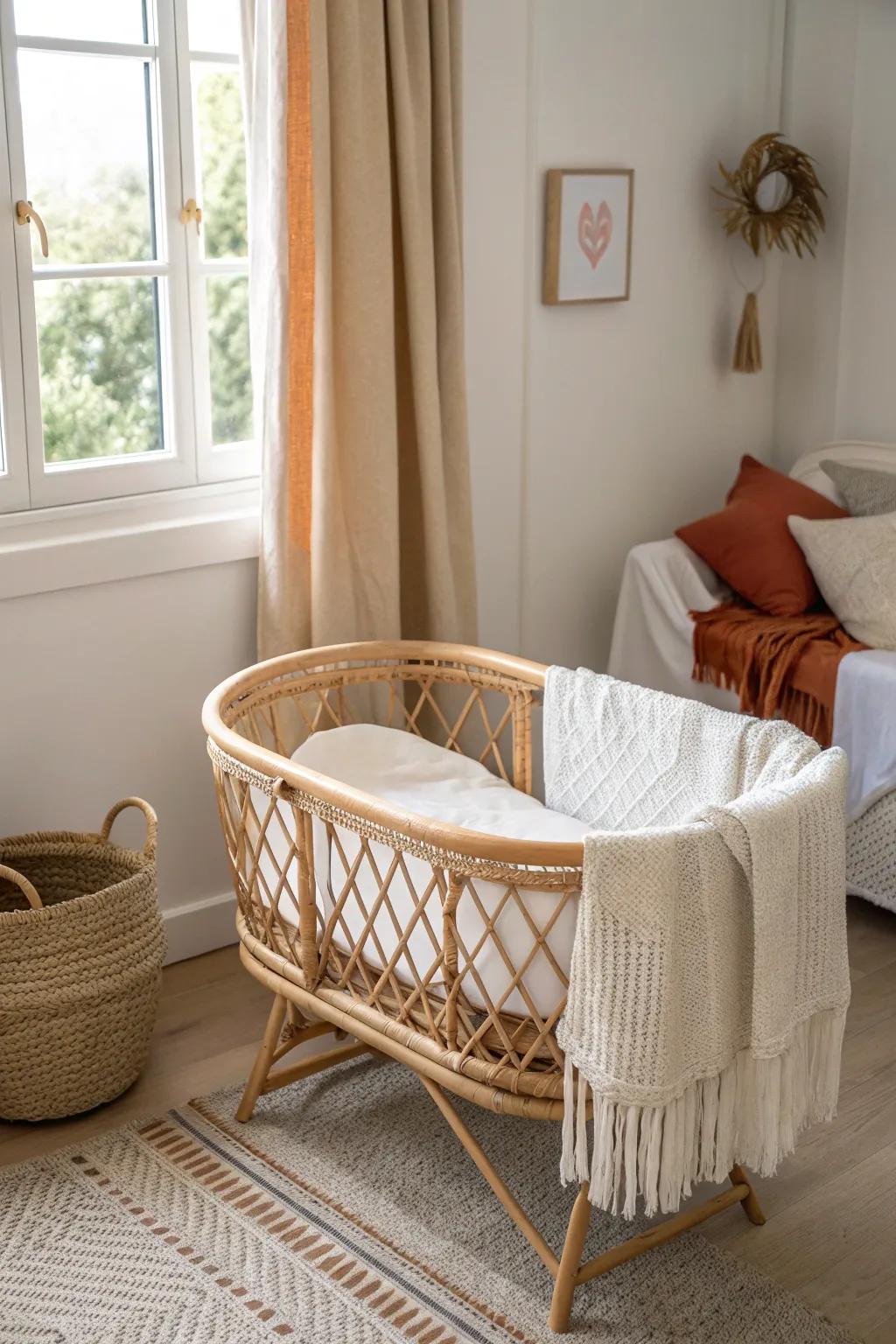 Match neutrals + wood tones so the baby corner feels like a designed suite, not a add‑on.