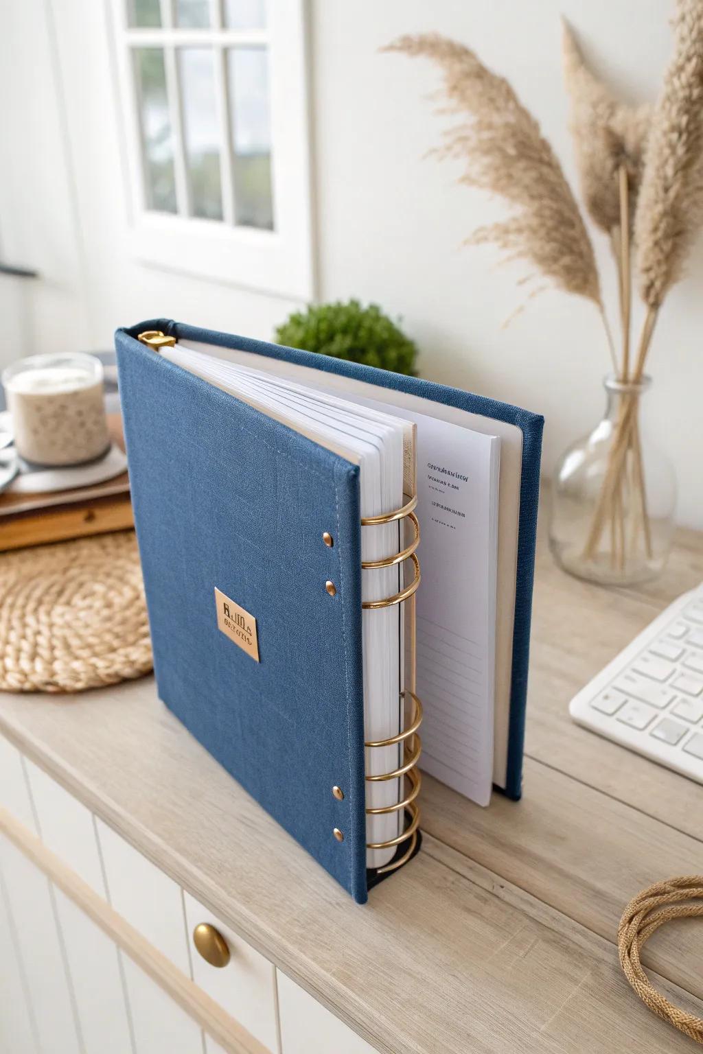 Create a binder reference library—tabbed dividers keep manuals and notes neat in small spaces.