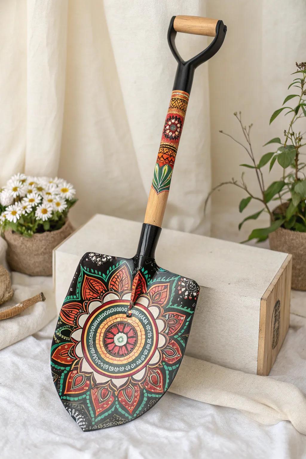 Transform your garden tools into boho masterpieces with stunning mandala art.