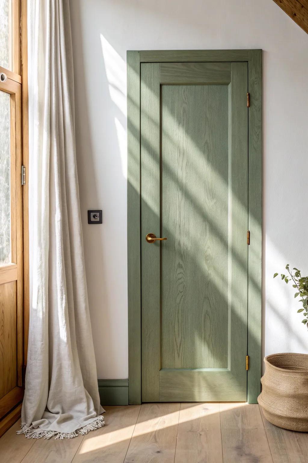 Muted olive turns open-shelf pantries into a cozy, built-in designer moment.