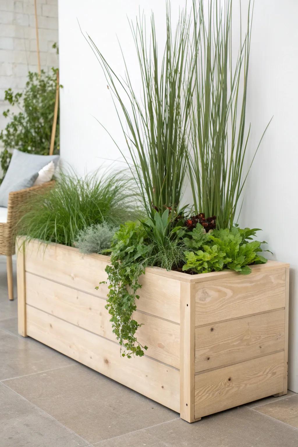Layered heights turn one planter into a lush privacy wall—depthy, chic, and view-blocking.