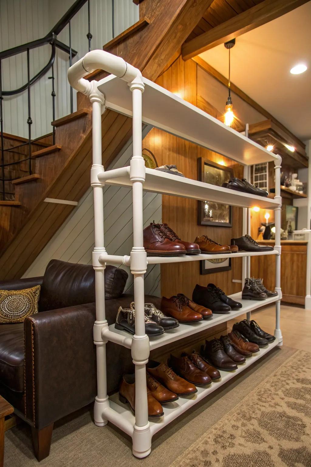 Transform underutilized spaces with stylish PVC pipe shelves—where craftsmanship meets creativity.