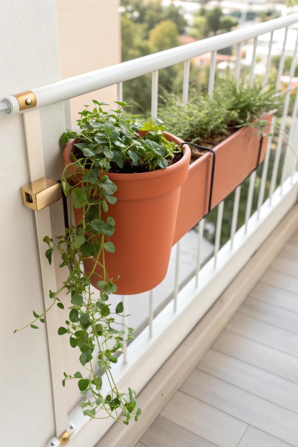 Renter-friendly clamp-on railing planter: no drills, just bold color and instant balcony greenery.
