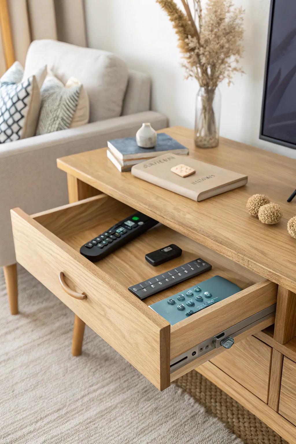 A drawer insert turns your side table into a sleek remote-control hub—tidy, calm, and chic.